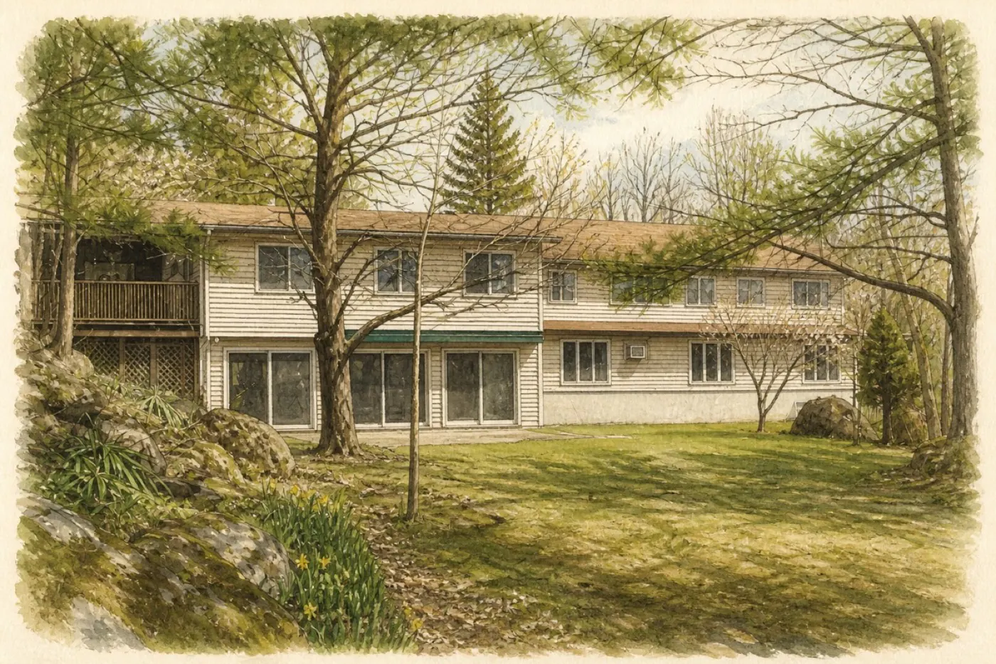 Painted WMR portrait of the flexible country compound at 7951 State Route 22 in Copake