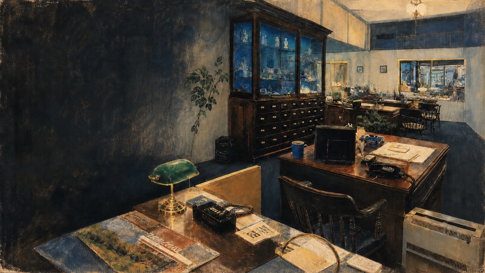 Illustrated historic Win Morrison office interior